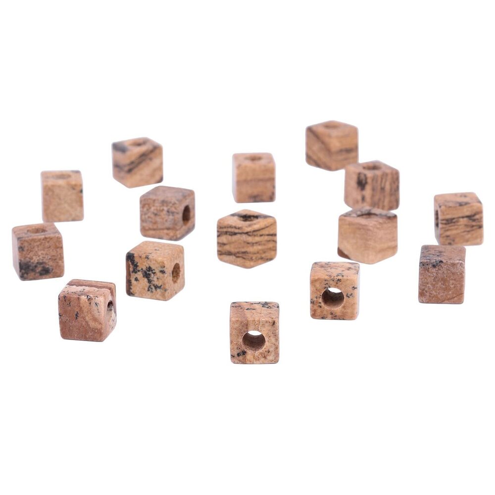 3352 15pcs Square Picture Japser Loose Beads for Jewelry Making, Large Hole